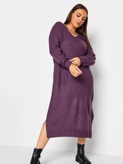 Yours Curve Purple V-Neck Acrylic Dress - Image 1 of 3