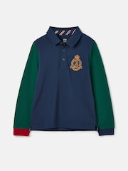Joules Henry Navy & Green Long Sleeve Cotton Polo Shirt - Image 1 of 5