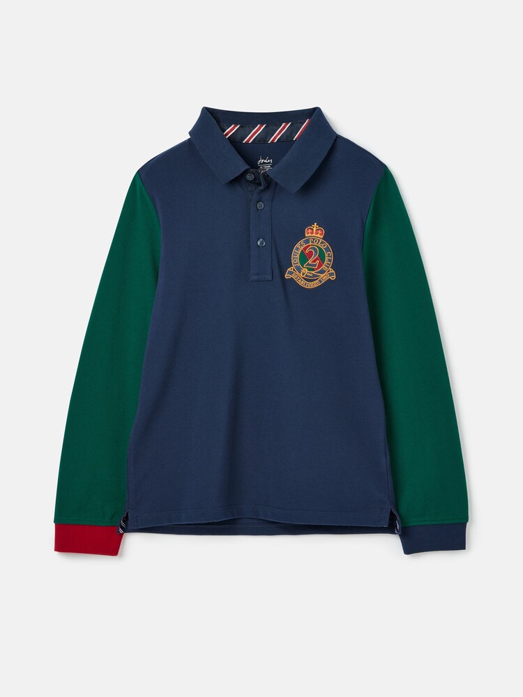 Joules Henry Navy & Green Long Sleeve Cotton Polo Shirt - Image 1 of 5