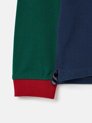 Joules Henry Navy & Green Long Sleeve Cotton Polo Shirt - Image 5 of 5