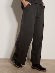 Apricot Grey Herringbone Wide-Leg Trousers - Image 1 of 4