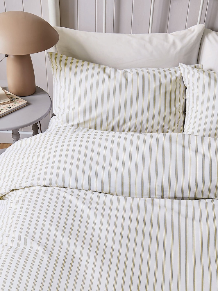 Helena Springfield Linen & Grey Ticking Stripe Duvet Cover & Pillowcase Set - Image 1 of 5
