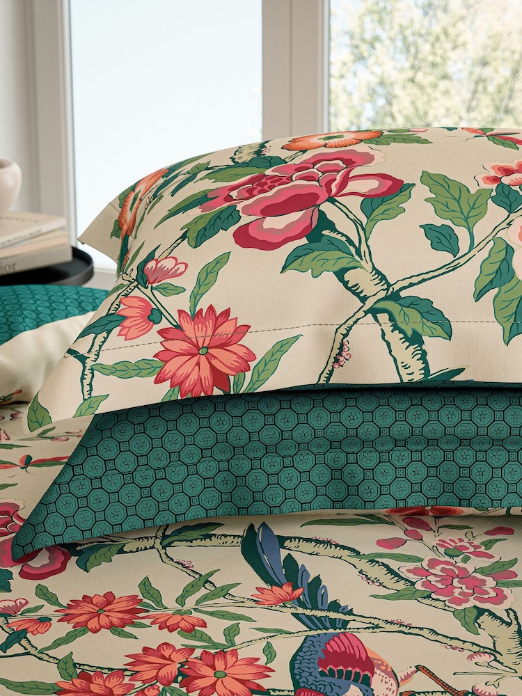 V&A Green Chinese Magpie 100% Cotton Pillowcase Pair - Image 1 of 4 V&A Green Chinese Magpie 100% Cotton Pillowcase Pair - Image 1 of 4