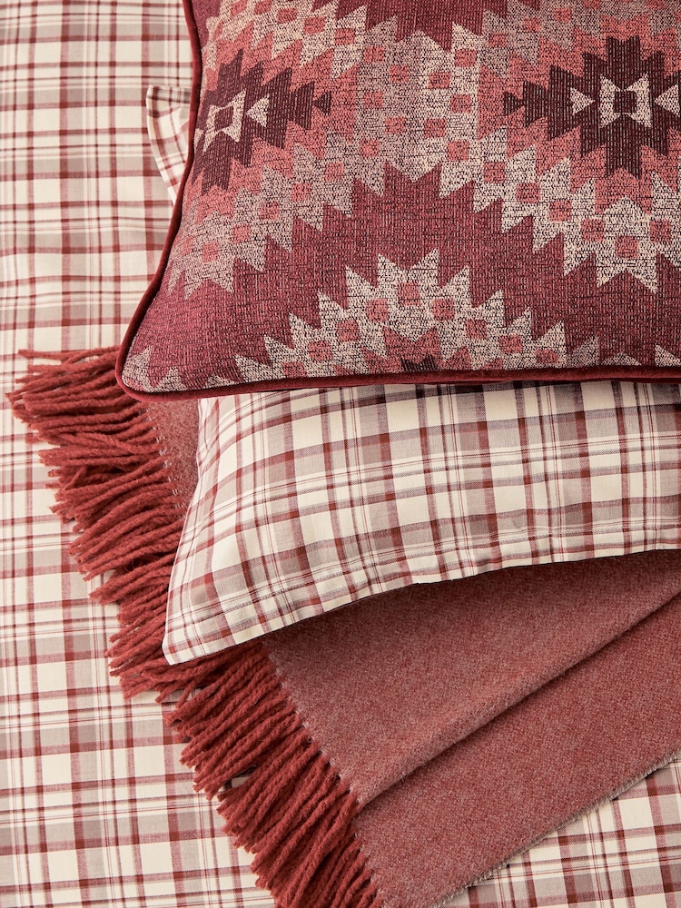 Bedeck of Belfast Red Navajo Textured Cotton Velvet Cushion - Image 2 of 5 Bedeck of Belfast Red Navajo Textured Cotton Velvet Cushion - Image 2 of 5