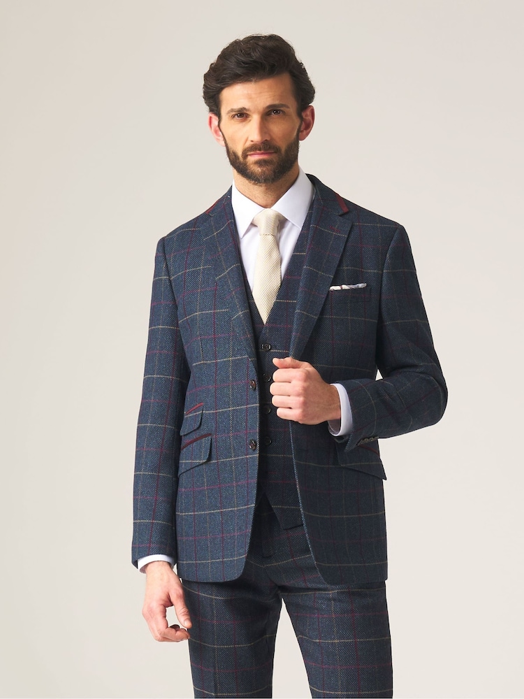 Skopes Blue Doyle Tweed Tailored Wool Blend Suit: Jacket - Image 3 of 6