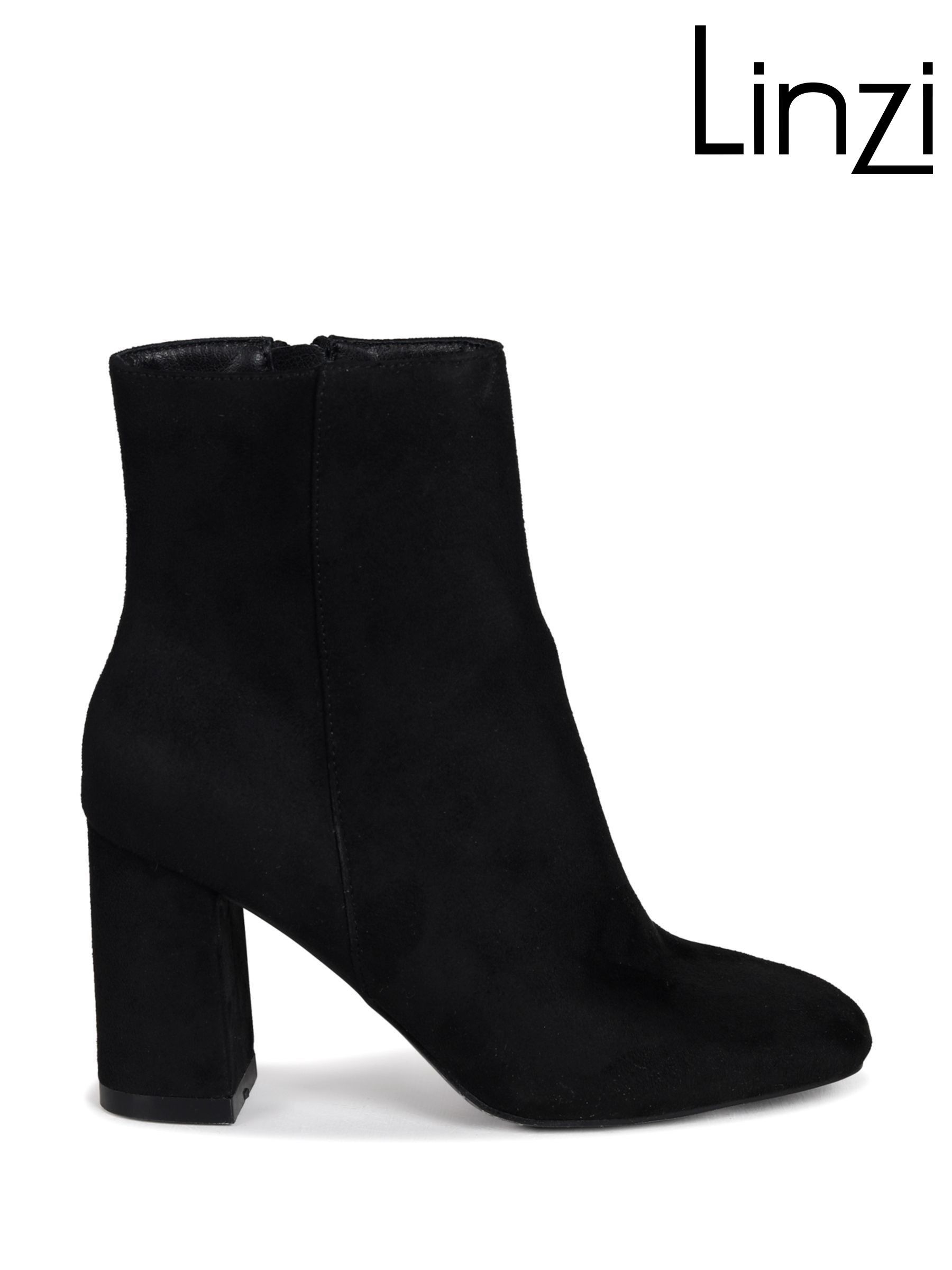 Buy Linzi Black Scout Square Toe Heeled Ankle Boots With Side Zip