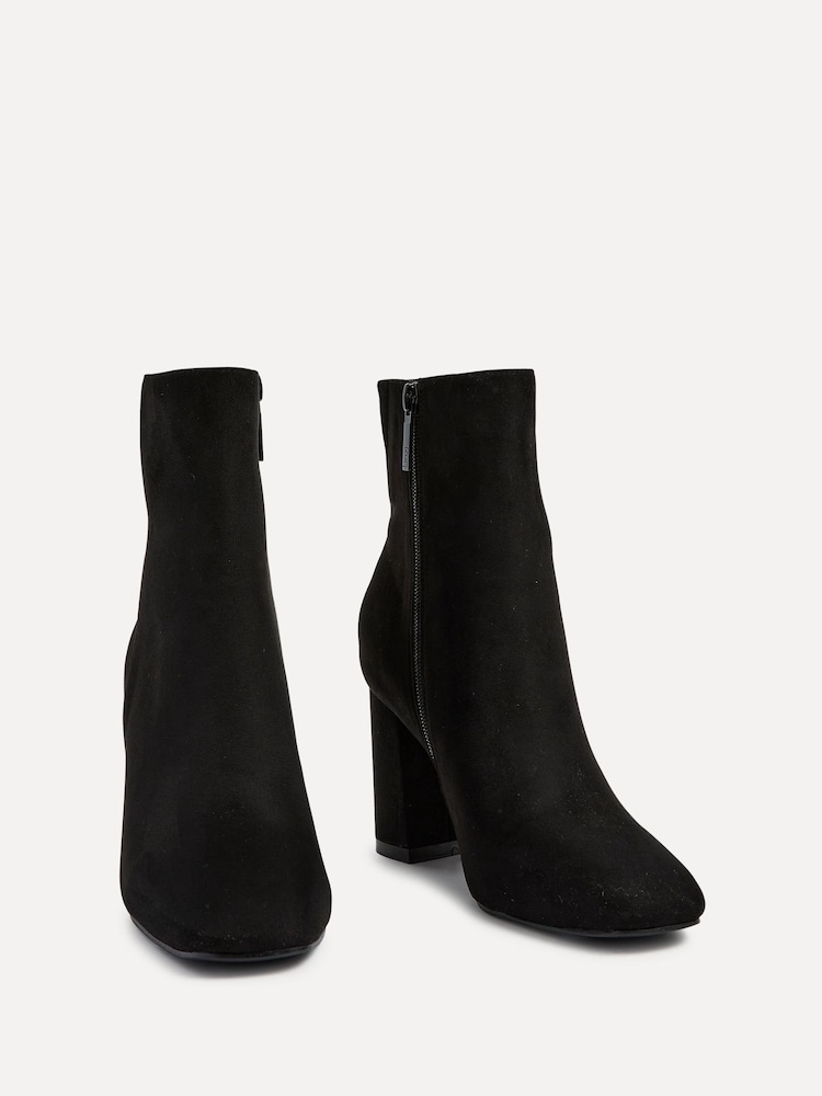 Buy Linzi Black Scout Square Toe Heeled Ankle Boots With Side Zip
