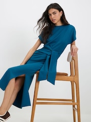 River Island Blue Premium Short Sleeve Tie Side Midi Dress - Image 1 of 4