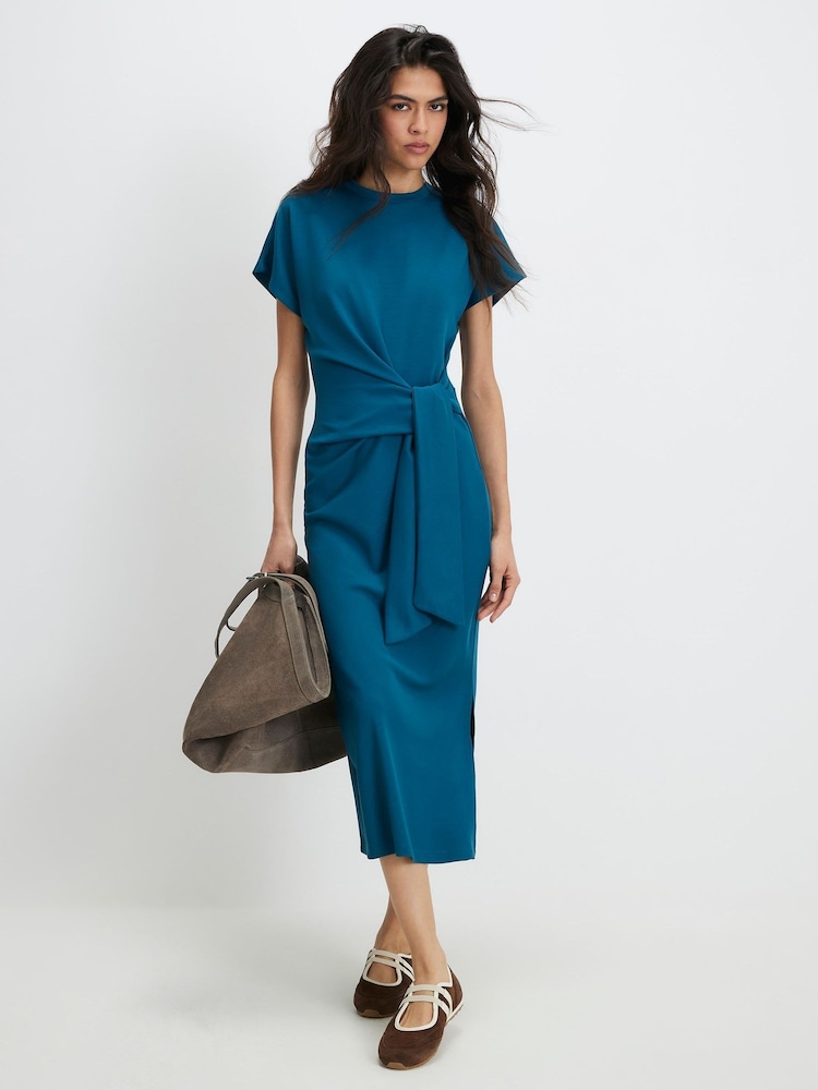 River Island Blue Premium Short Sleeve Tie Side Midi Dress - Image 2 of 4