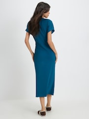River Island Blue Premium Short Sleeve Tie Side Midi Dress - Image 3 of 4