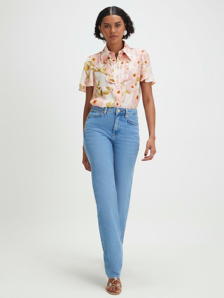 River Island Pink Angel Sleeve Floral Scallop Shirt - Image 2 of 4 River Island Pink Angel Sleeve Floral Scallop Shirt - Image 2 of 4