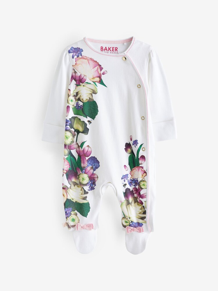Baker by Ted Baker Mirror Floral White Sleepsuit And Hat Set - Image 2 of 6