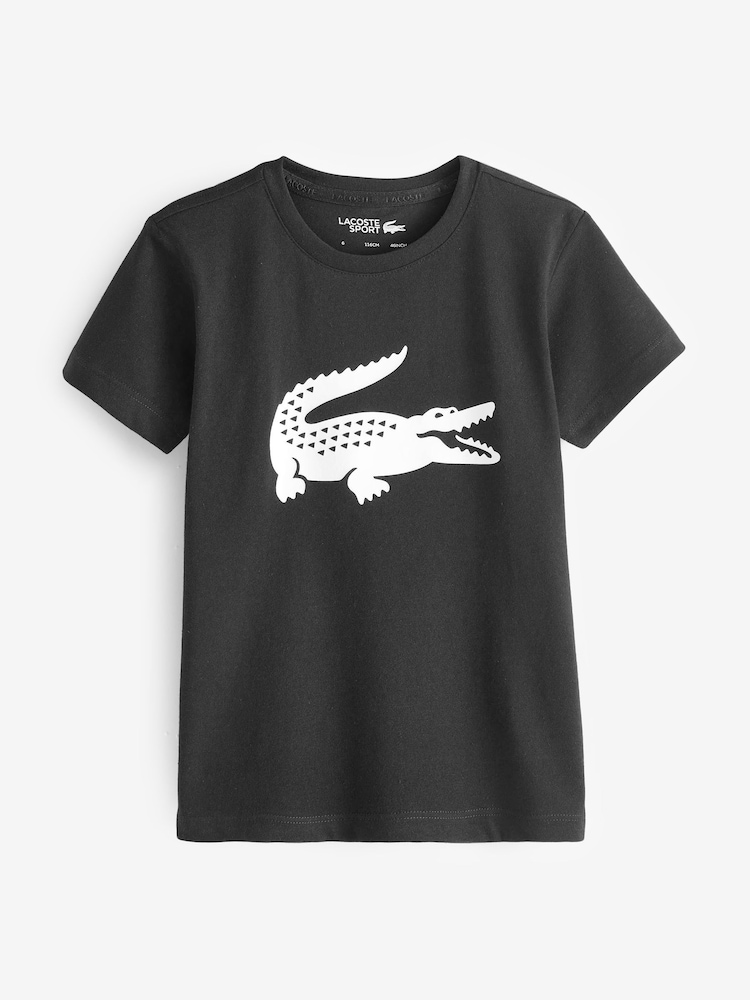 Negru - Lacoste pentru copii mare Crocs logo grafic Tricou - Imaginea 1 din 3