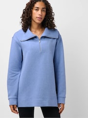 Sweaty Betty Faded Blue Tranquil Rib Half Zip Longline Sweatshirt - Image 3 of 6