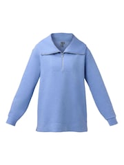 Sweaty Betty Faded Blue Tranquil Rib Half Zip Longline Sweatshirt - Image 6 of 6