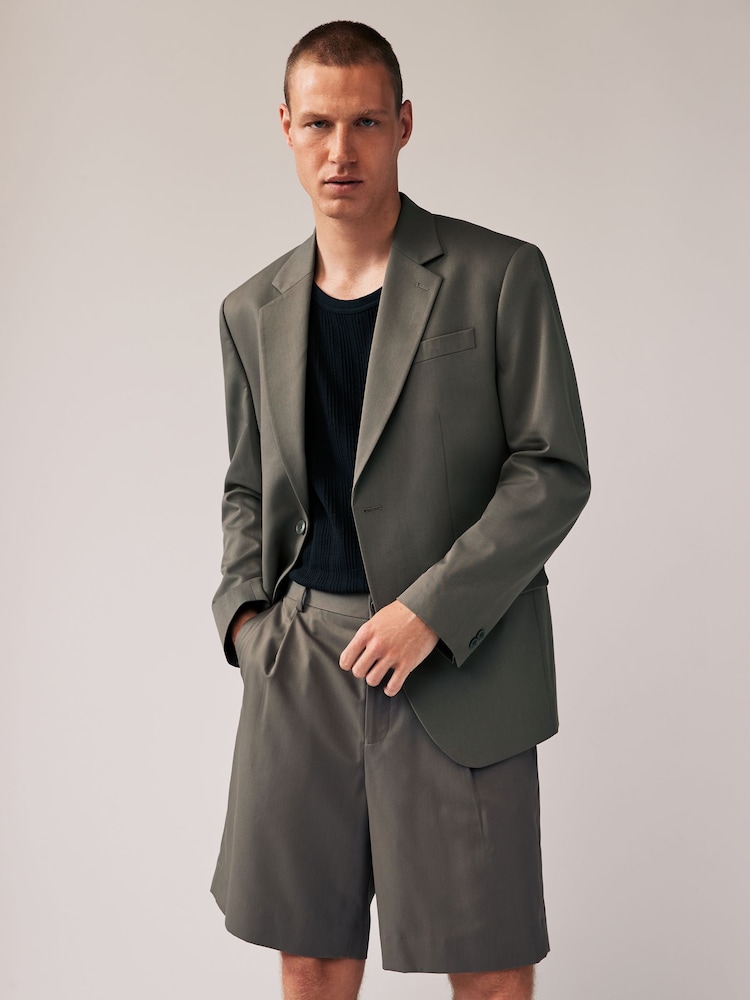 Sage Green Relaxed Fit EDIT Slouchy Style Suit Jacket - Image 1 of 10