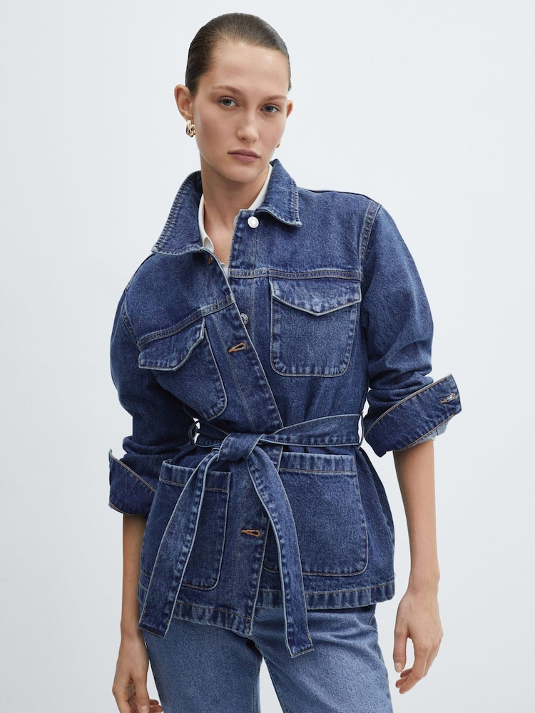 Mango Blue Denim Jacket With Belt - Image 1 of 7