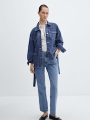 Mango Blue Denim Jacket With Belt - Image 3 of 7