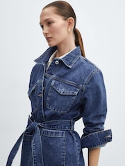 Mango Blue Denim Jacket With Belt - Image 4 of 7