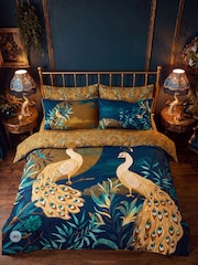 Joe Browns Blue Gilded Peacocks Cotton Sateen Reversible Duvet Set - Image 1 of 6
