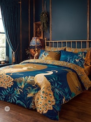 Joe Browns Blue Gilded Peacocks Cotton Sateen Reversible Duvet Set - Image 3 of 6