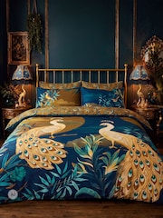 Joe Browns Blue Gilded Peacocks Cotton Sateen Reversible Duvet Set - Image 4 of 6