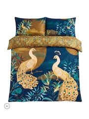 Joe Browns Blue Gilded Peacocks Cotton Sateen Reversible Duvet Set - Image 5 of 6