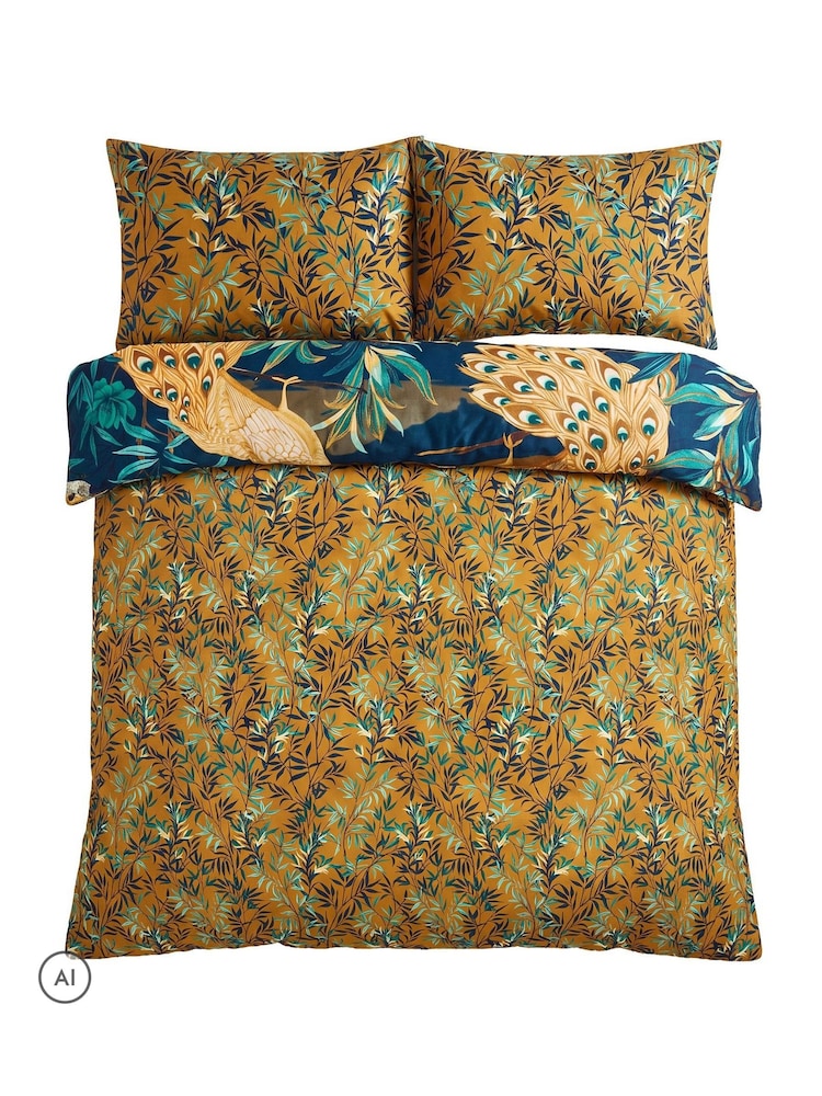 Joe Browns Blue Gilded Peacocks Cotton Sateen Reversible Duvet Set - Image 6 of 6 Joe Browns Blue Gilded Peacocks Cotton Sateen Reversible Duvet Set - Image 6 of 6