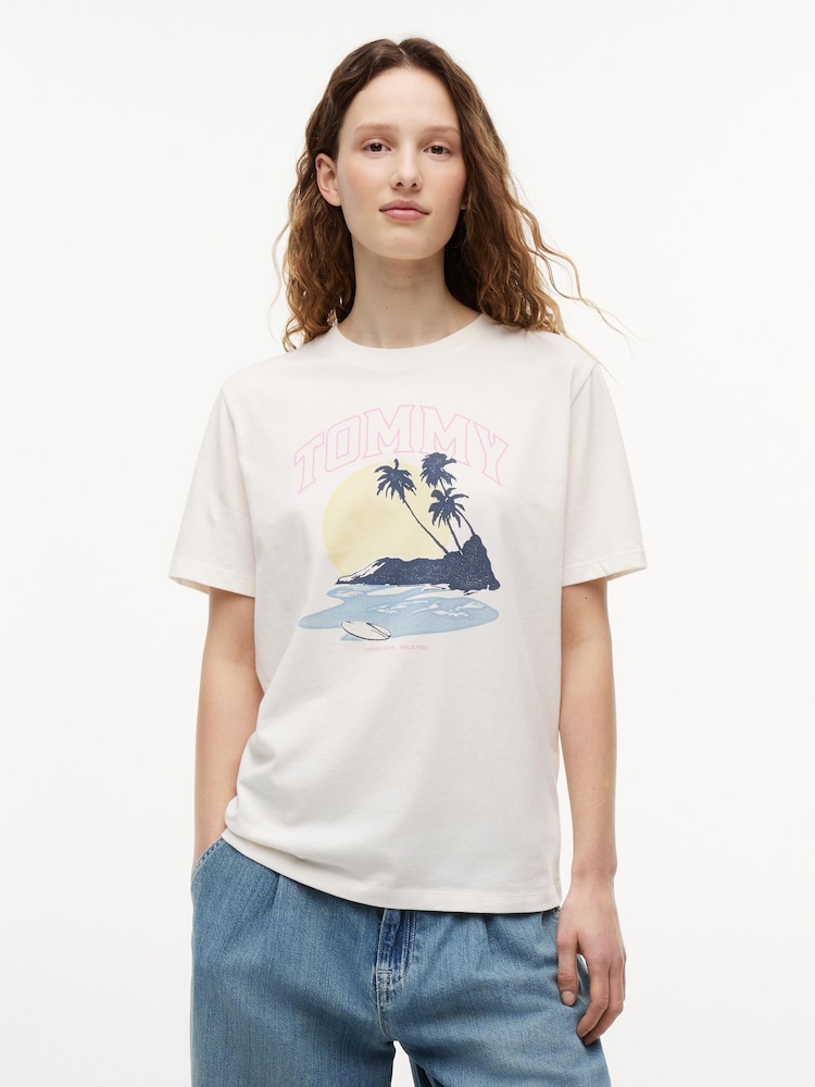 Tommy Jeans White Logo Graphic Relaxed T-Shirt - Image 1 of 5