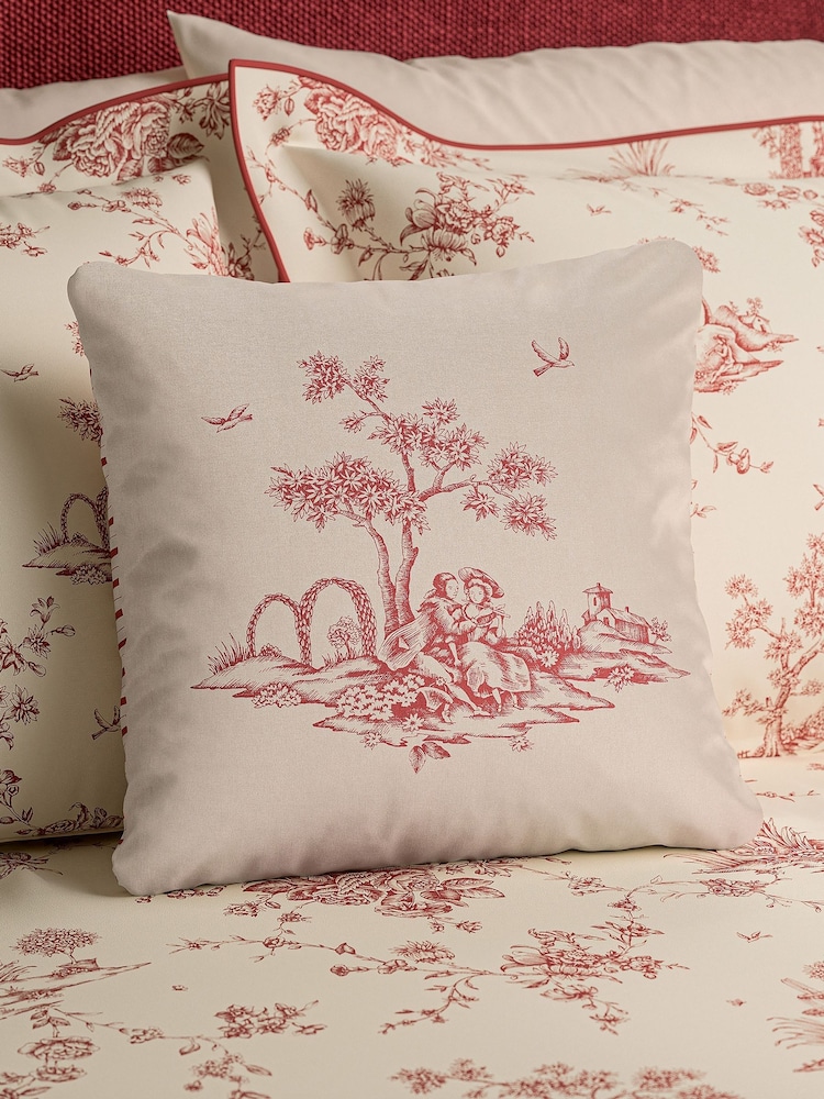 V&A Red Enchanted Garden Toile Cotton Cushion - Image 1 of 5 V&A Red Enchanted Garden Toile Cotton Cushion - Image 1 of 5