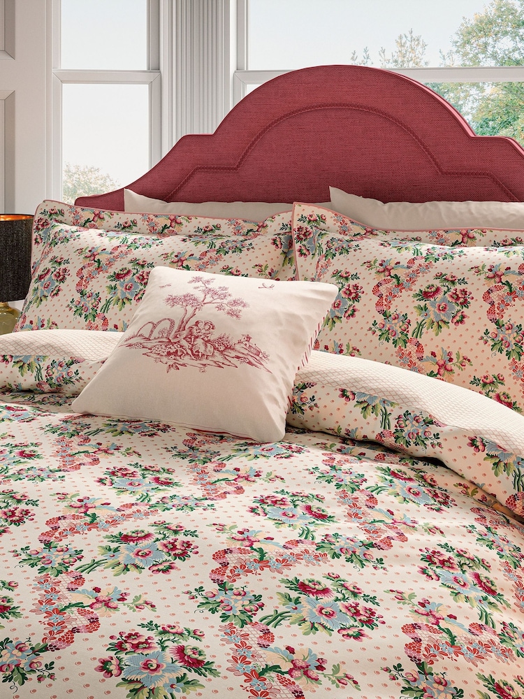 V&A Red Enchanted Garden Toile Cotton Cushion - Image 2 of 5 V&A Red Enchanted Garden Toile Cotton Cushion - Image 2 of 5