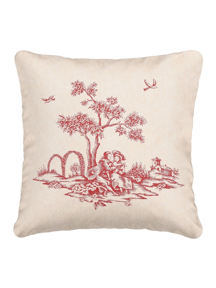 V&A Red Enchanted Garden Toile Cotton Cushion - Image 5 of 5 V&A Red Enchanted Garden Toile Cotton Cushion - Image 5 of 5