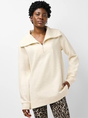 Sweaty Betty Nude Tranquil Rib Half Zip Longline Sweatshirt - Image 4 of 6
