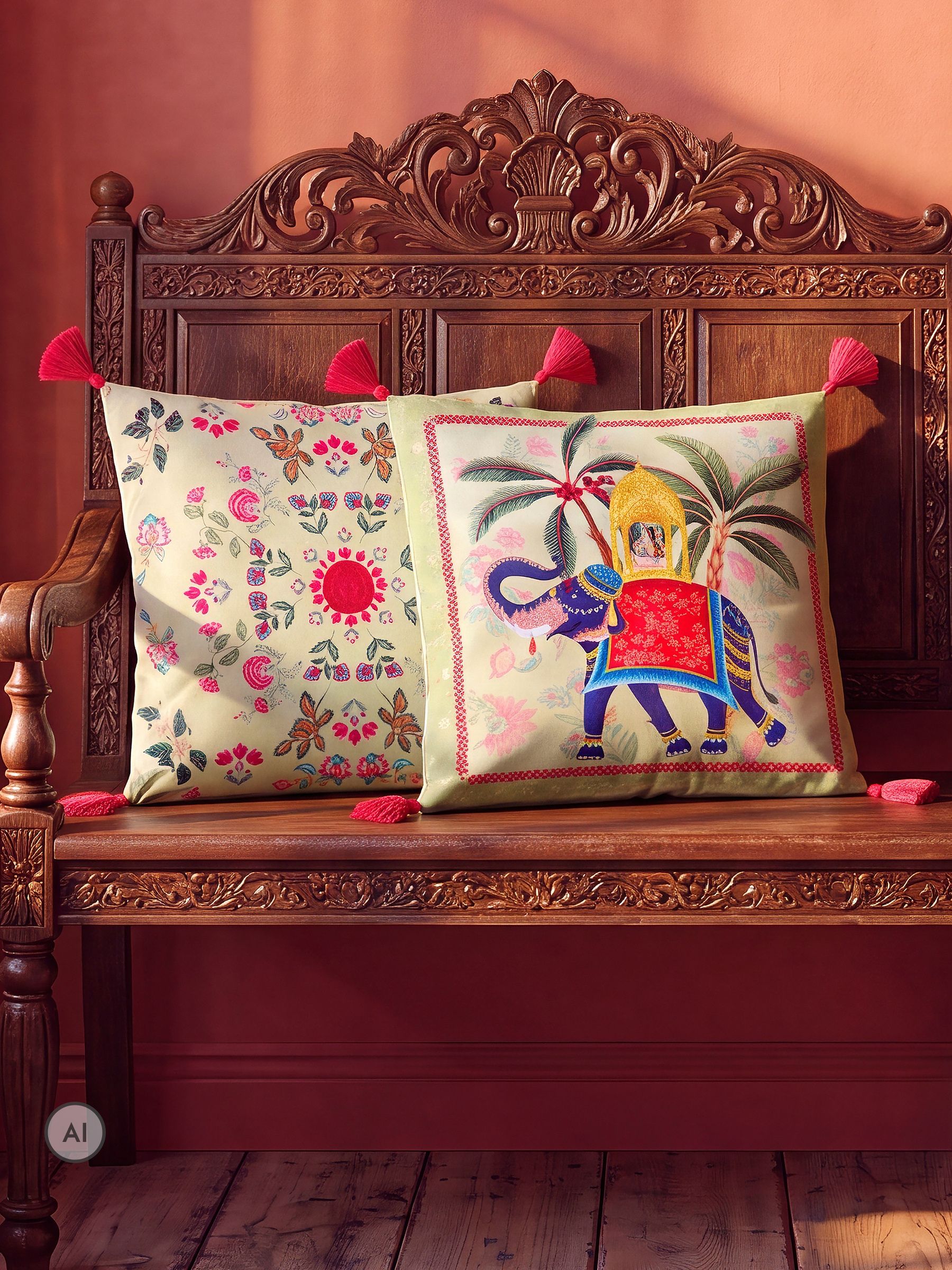 Joe Browns Elephant Enchantment Reversible Velvet Cushion in Green - Image 2