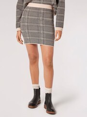 Apricot Grey Knit Prince Of Wales Mini Skirt - Image 1 of 4