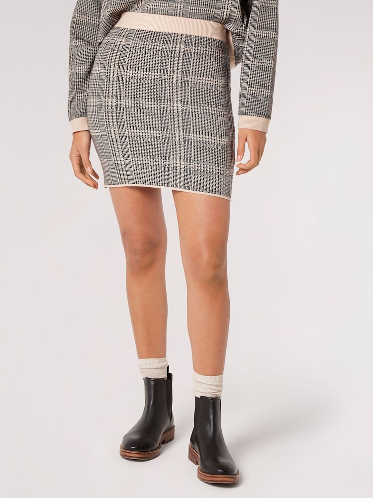 Apricot Grey Knit Prince Of Wales Mini Skirt - Image 1 of 4 Apricot Grey Knit Prince Of Wales Mini Skirt - Image 1 of 4