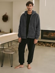 Slate Grey Fleece Borg Zip Through Hoodie - Image 2 of 9