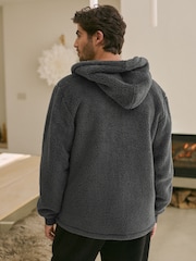 Slate Grey Fleece Borg Zip Through Hoodie - Image 3 of 9
