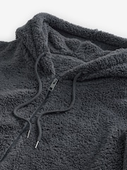 Slate Grey Fleece Borg Zip Through Hoodie - Image 8 of 9