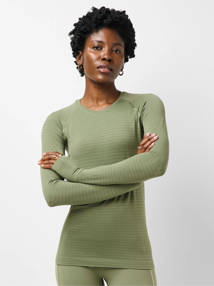 Bracken Green - Sweaty Betty Athlete Teksturert Stripete Langermet Topp - Bilde 2 av 6
