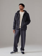 Navy Blue Fleece Borg Zip Up Hoodie - Image 3 of 8