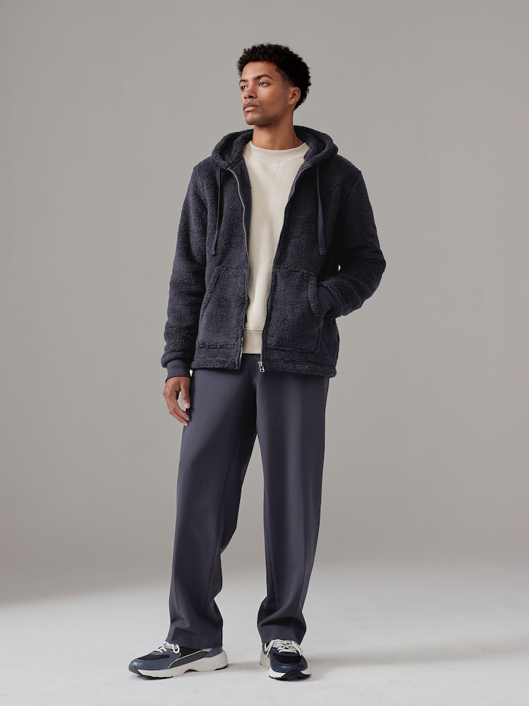 Navy Blue Fleece Borg Zip Up Hoodie - Image 3 of 8