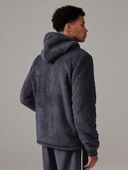 Navy Blue Fleece Borg Zip Up Hoodie - Image 4 of 8