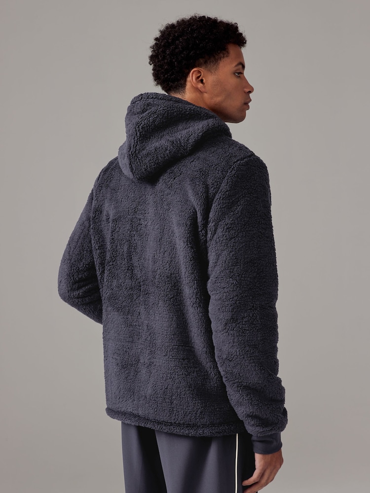Navy Blue Fleece Borg Zip Up Hoodie - Image 4 of 8
