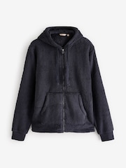 Navy Blue Fleece Borg Zip Up Hoodie - Image 5 of 8