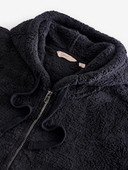 Navy Blue Fleece Borg Zip Up Hoodie - Image 6 of 8