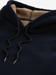 Navy Blue Overhead Fleece Borg Lined Textured Hoodie - Image 10 of 10