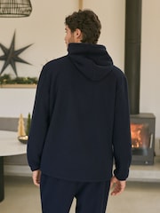 Navy Blue Overhead Fleece Borg Lined Textured Hoodie - Image 4 of 10