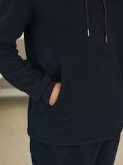 Navy Blue Overhead Fleece Borg Lined Textured Hoodie - Image 7 of 10