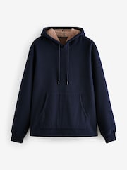 Navy Blue Overhead Fleece Borg Lined Textured Hoodie - Image 8 of 10
